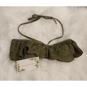 Chelsea & Violet Olive Green Eyelet Ruffle Bandeau Bikini Top - Medium